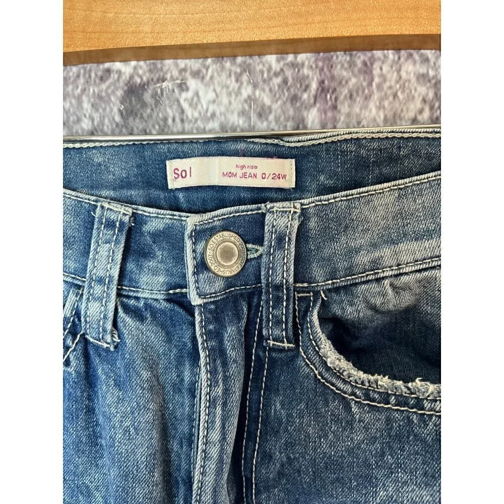 So High Rise Mom Jean Blue Denim Ultra Deconstructed Straight Tapered Jeans 0/24